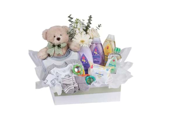 Neutral Baby Hamper with Blooms